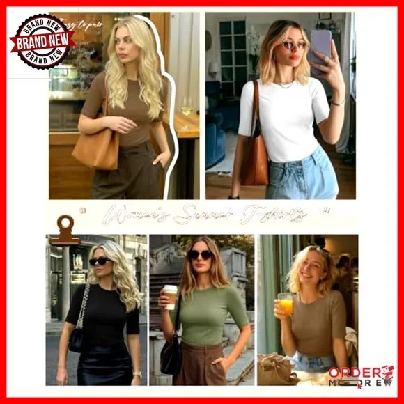 Slim Fit Half Sleeve Cotton Tees 4-Pack Women's Crewneck Tops - Picture 3 of 5